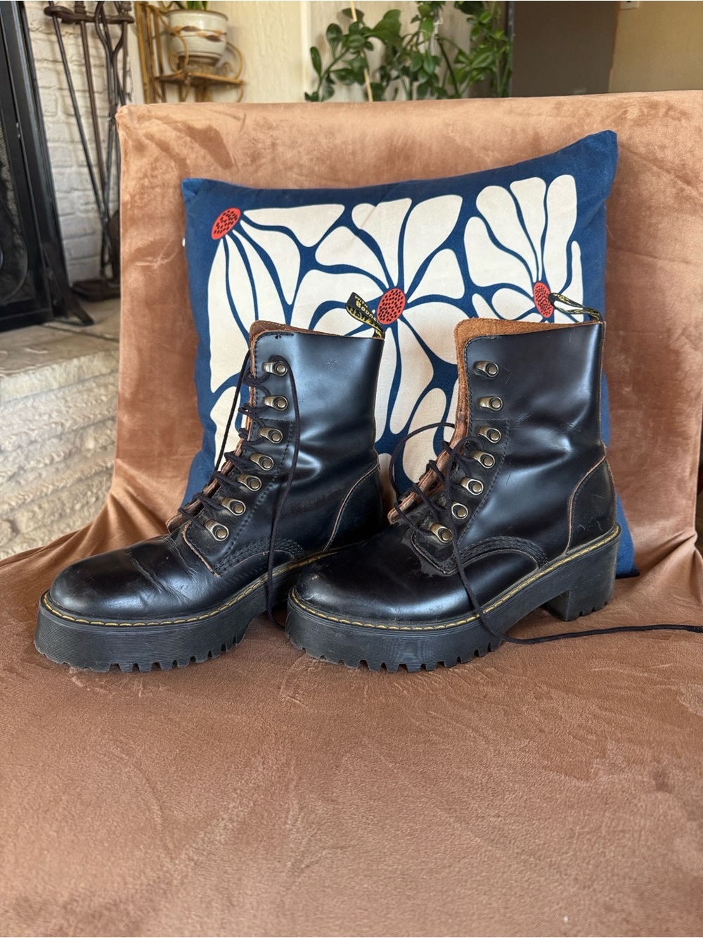 Doc Marten Black Leather Lace-Up Platform Boots - Women's